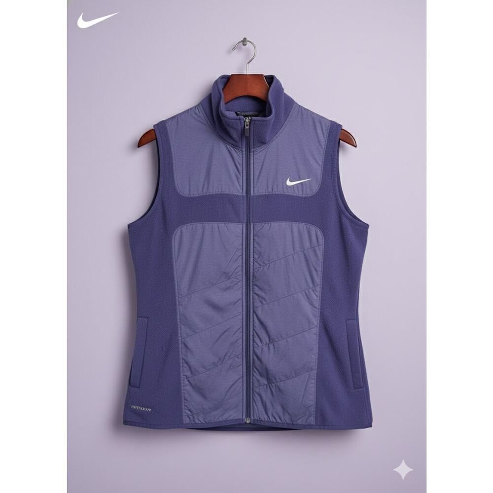 VTG Nike Thermal Fleece Vest Full Zip Sleeveless Logo Purple Women's Large